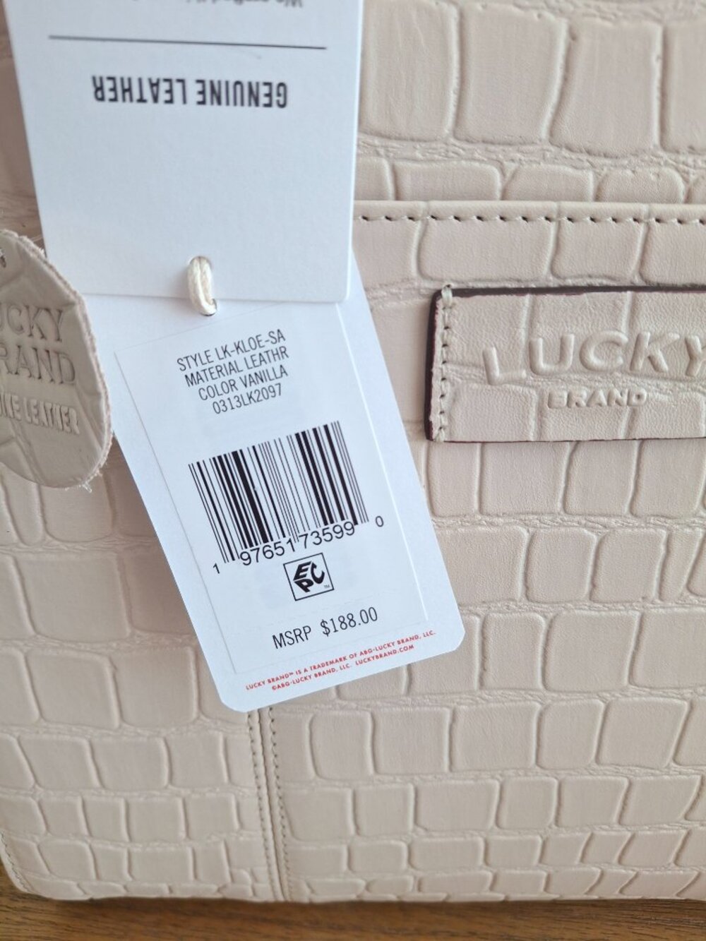 (New) Lucky Brand – Kloe Faux Croc Leather Satchel Shoulder Bag (Vanilla) - Picture 13 of 13
